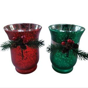 Set of Two Glass Hurricane T-Lite  Candle‎ Holder 6in Tall